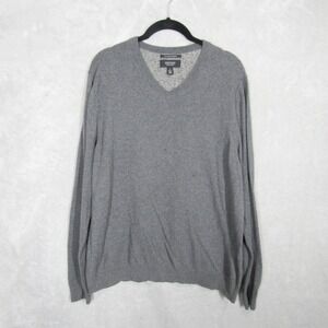 Nordstrom Mens Shop Gray Cotton Cashmere Blend V-Neck Sweater - Large